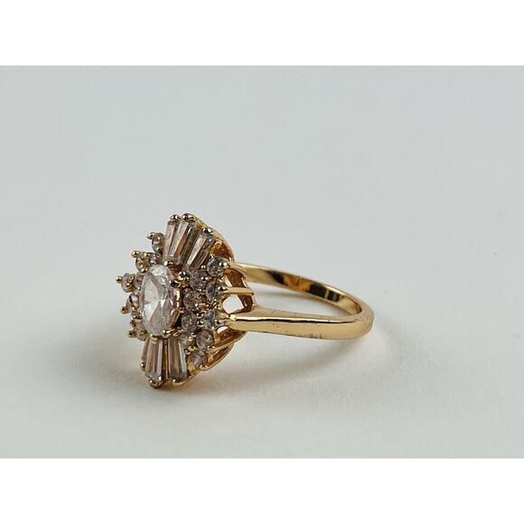 Cluster Waterfall Ring Size 9 w/ Clear Rhinestones Rose Gold tone Costume Faux - Picture 16 of 16